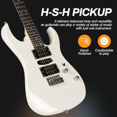 AODSK Electric Guitar with Amp Beginner Kit 39 Inch Solid Body Full Size,All Accessories,Digital Tuner,Six Strings,Four Picks,Tremolo Bar,Strap