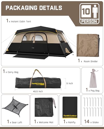FanttikOutdoor Camping Tent 4/6/8/10 Person Instant Cabin Tent Setup in 60 Seconds with Rainfly & Windproof Portable with Carry Bag for Family