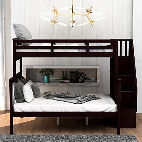Ball & Cast Twin-Over-Twin Bunk Bed with Twin-Size Trundle and 3 Storage Stairs,Wood Bunkbed w/Full-Length Guardrails,Slat Support