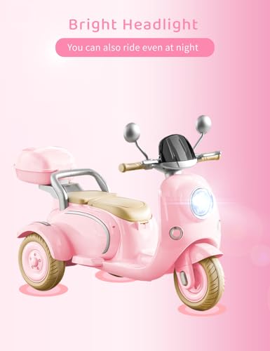 Kids Electric Motorcycle,3 Wheel Bike, Electric Scooter for 3 Year Old,3-Wheel 12V Ride On Scooter for Kids with Storage Compartments