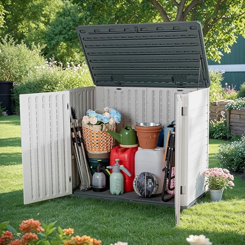 Greesum Outdoor Horizontal Resin Storage Sheds 34 Cu. Ft. Weather Resistant Resin Tool Shed, Extra Large Capacity Weather Resistant Box for Bike