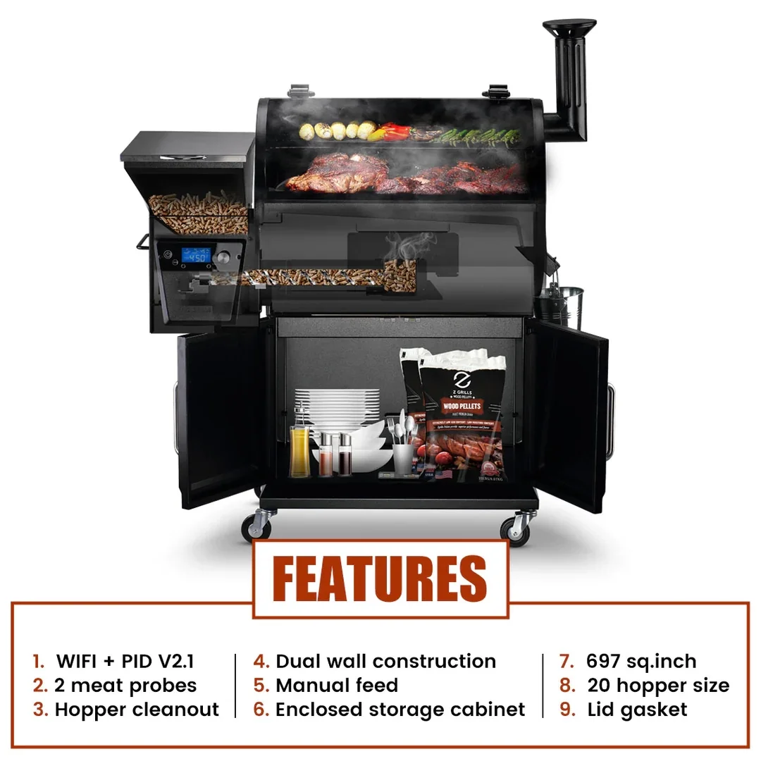 Z Grills 700D4E WIFI Wood Pellet Grills & Smoker with PID Controller, 697 sq. in Cooking Area with Bluetooth Smart PID
