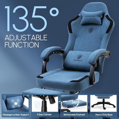Dowinx Fabric Gaming Chair with Pocket Spring Cushion,Breathable Computer Chair with Massage Lumbar Support and Footrest