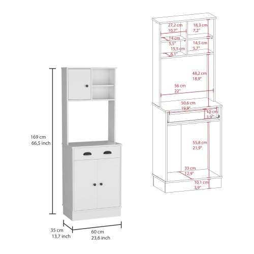 Wekity Microwave Storage Stand with 3-Doors and Drawer