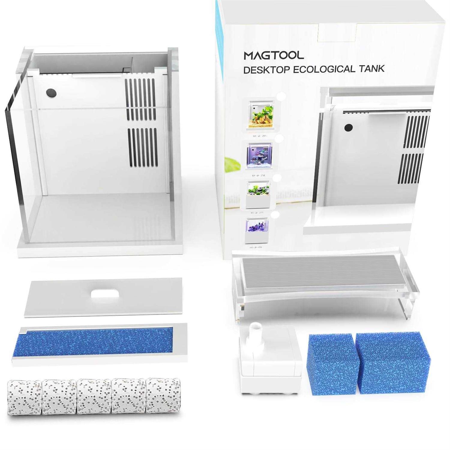 MagTool Premium All-in-One Desktop Mini Acrylic 0.95gal Reef Aquarium with Back Filter System and LED Light - Pet Supplies online store