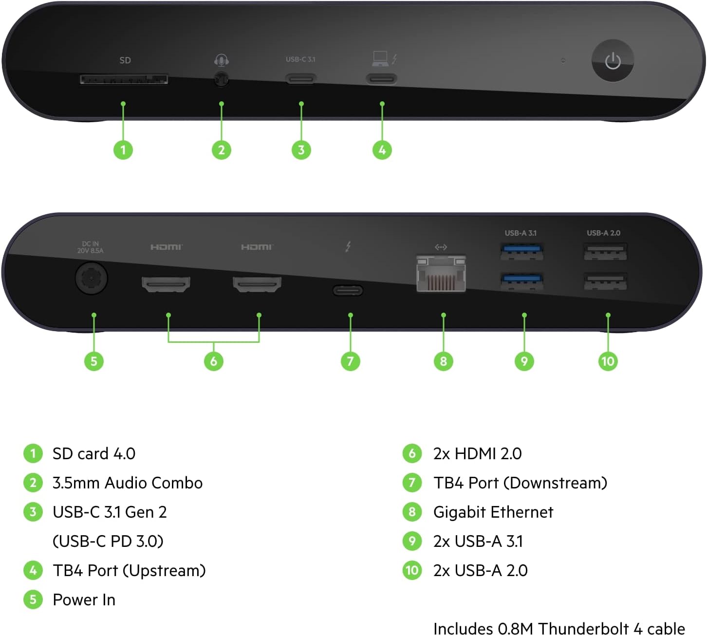 Belkin Thunderbolt 4 Dock Pro, Single 8K @ 60hz, Dual 4K Display Compatible, 2 x Thunderbolt 4 Port, 2 x HDMI Port, 90W Power Delivery PD