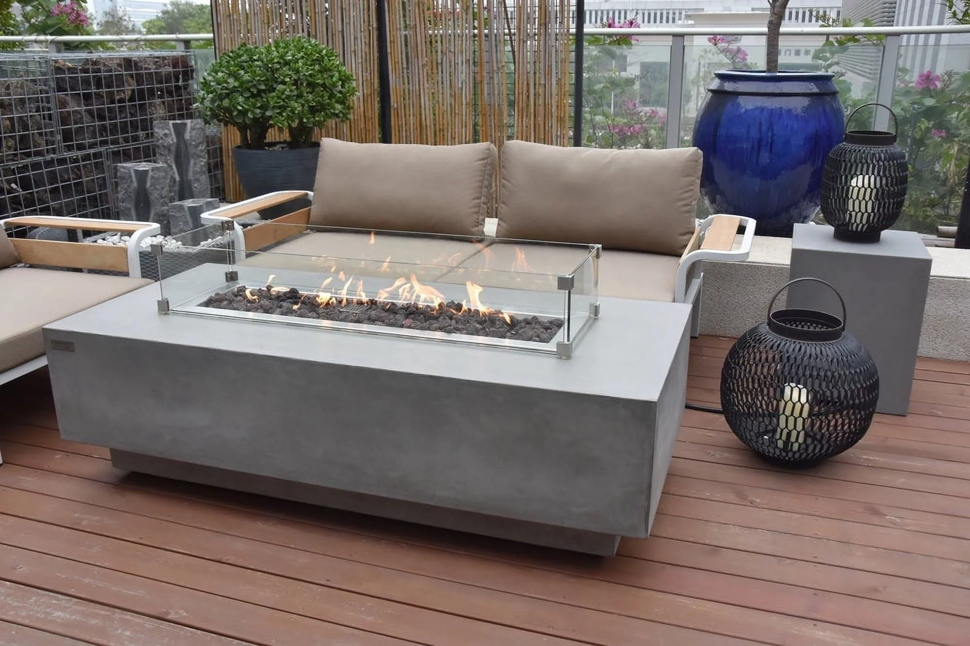 Elementi Granville Propane Fire Pit for Outside Outdoor Fire Pit Table Smokeless Fire Pit Concrete Rectangular Fire Table Patio Heater Fireplace