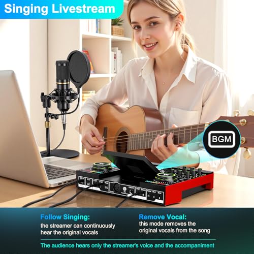 Podcast Microphone Bundle with Live Sound Card Audio Mixer