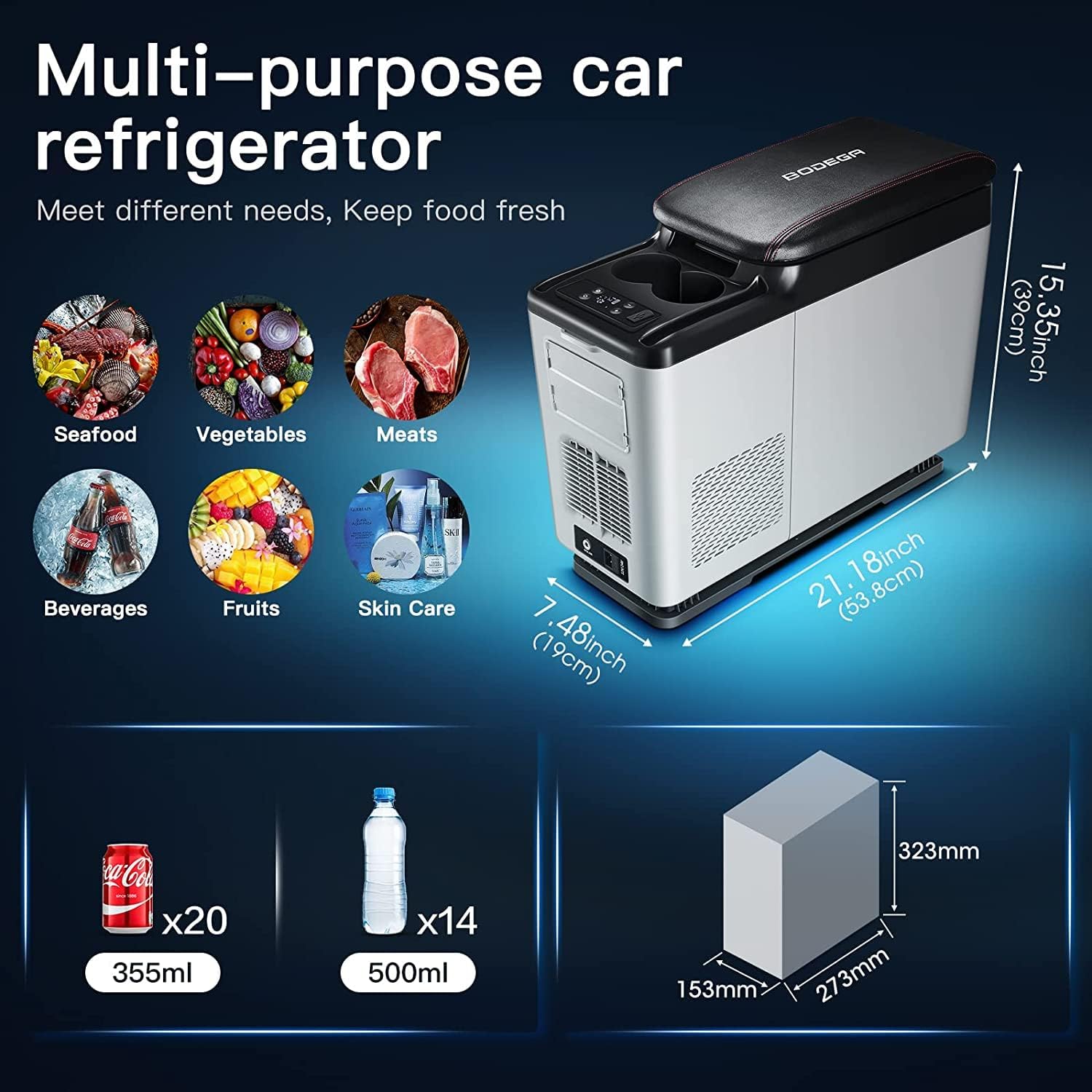 BODEGA 12 Volt Car Refrigerator, Portable Freezer, Car Fridge APP Control, 16 Quart 5℉-68℉ Mini Car Refrigerator Cooler