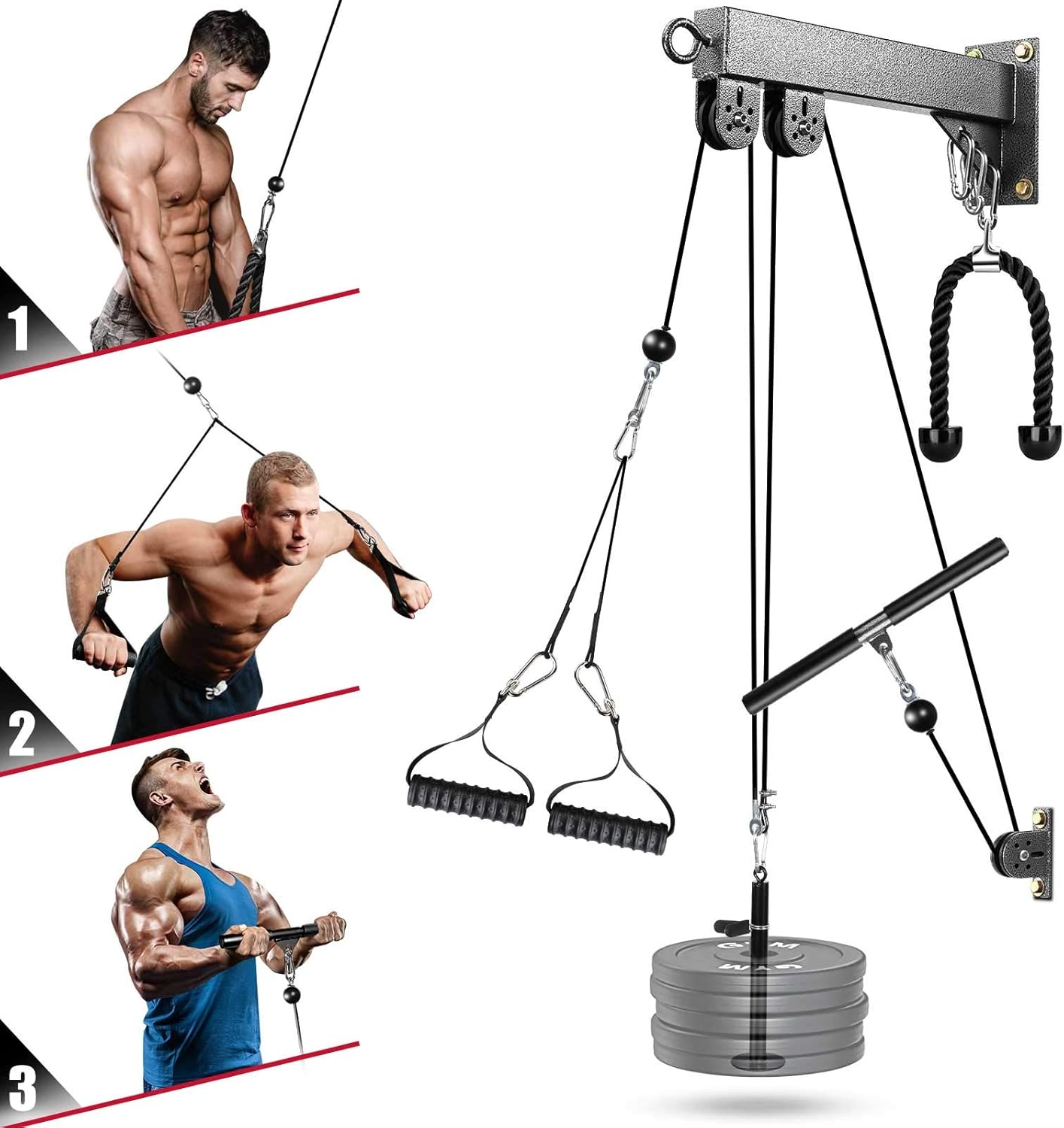 Cable Weight Pulley System Gym, Cable Pulley Attachments for Gym, Fitness Pulley Cable System, Home Gym Pully Exercise Equipment for LAT Pulldown