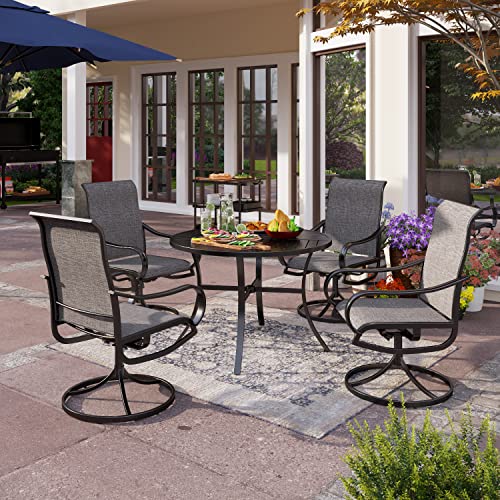PHI VILLA 5 PCS Outdoor Patio Dining Set with Swivel Dining Chairs (Blue) and 37"x 37" Metal Steel Dining Table(1.57" Umbrella Hole)