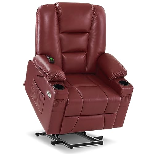 MCombo Small Power Lift Recliner Chair with Massage and Heat for Petite People, Cup Holders, USB Ports, Side Pockets, Faux Leather 7569 (Small