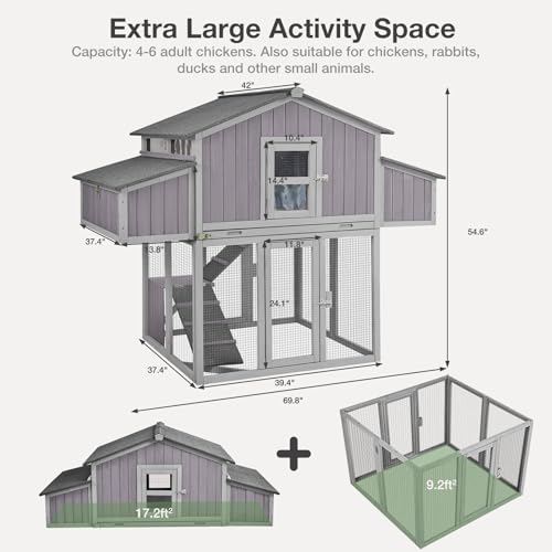 Large Chicken Coop - Unique Folding Design for Easy to Set Up - Chicken House for Outdoor with Two Nesting Box, Leakproof Pull-on Tray