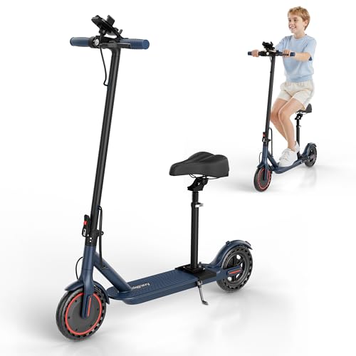 Electric Scooter for Adults with Seat, Folding Commuter E Scooter with 350W Motor, 19MPH Speed, 21 Miles Long Range, Dual Brakes, App Control