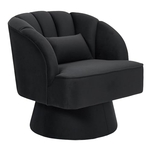 GarveeHome Modern Swivel Barrel Accent Chair, 360° Teddy Fabric Upholstered Armchair with Striped Backrest & Plush Padding