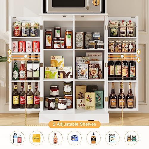 HOSTACK 71'' Pantry Cabinet, Tall Storage Cabinet with Microwave Stand, Freestanding Kitchen Hutch with Doors and Adjustable Shelves