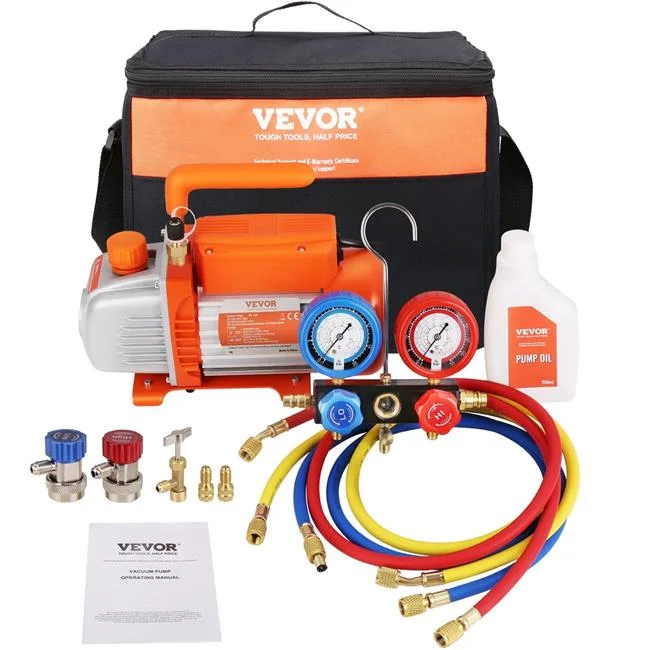 Vevor KD4CFM180WA2LGZ5FV1 0.25 HP 4.5 CFM AC Vacuum Pump & Gauge Set - Curated Treasures Market
