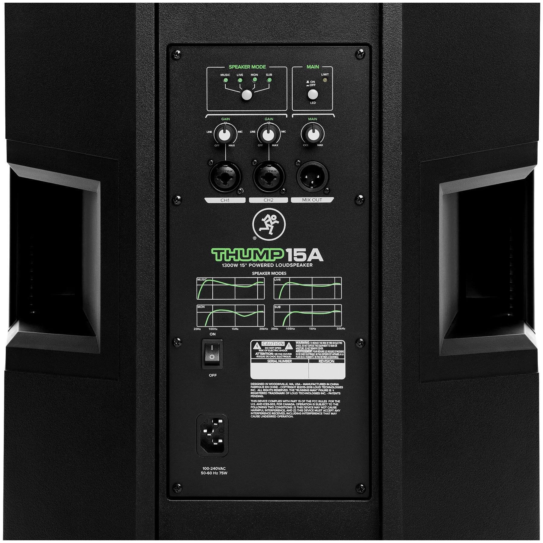 (2) Mackie Thump15A THUMP-15A 15x22 1300W Powered DJ PA Speakers+Stands+Cables+Bag