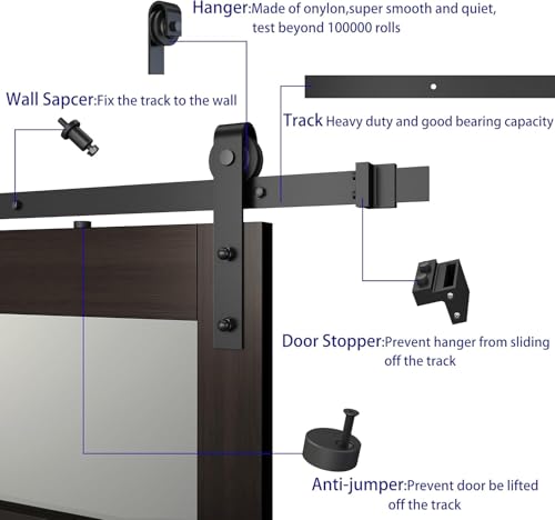 BARNSMITH 42in x 84in Glass Barn Door with 7FT Sliding Door Hardware Kit Included & Handle