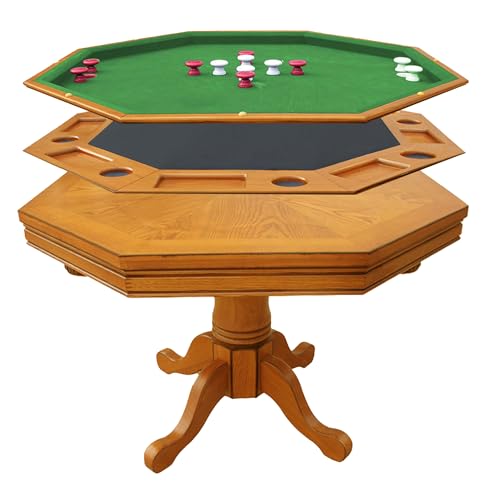 Hathaway Kingston 3 in 1 Octagon Poker Table, Dining & Bumper Pool Table for Game Rooms - Durable Hardwood, Sturdy Legs, Smooth Playfield