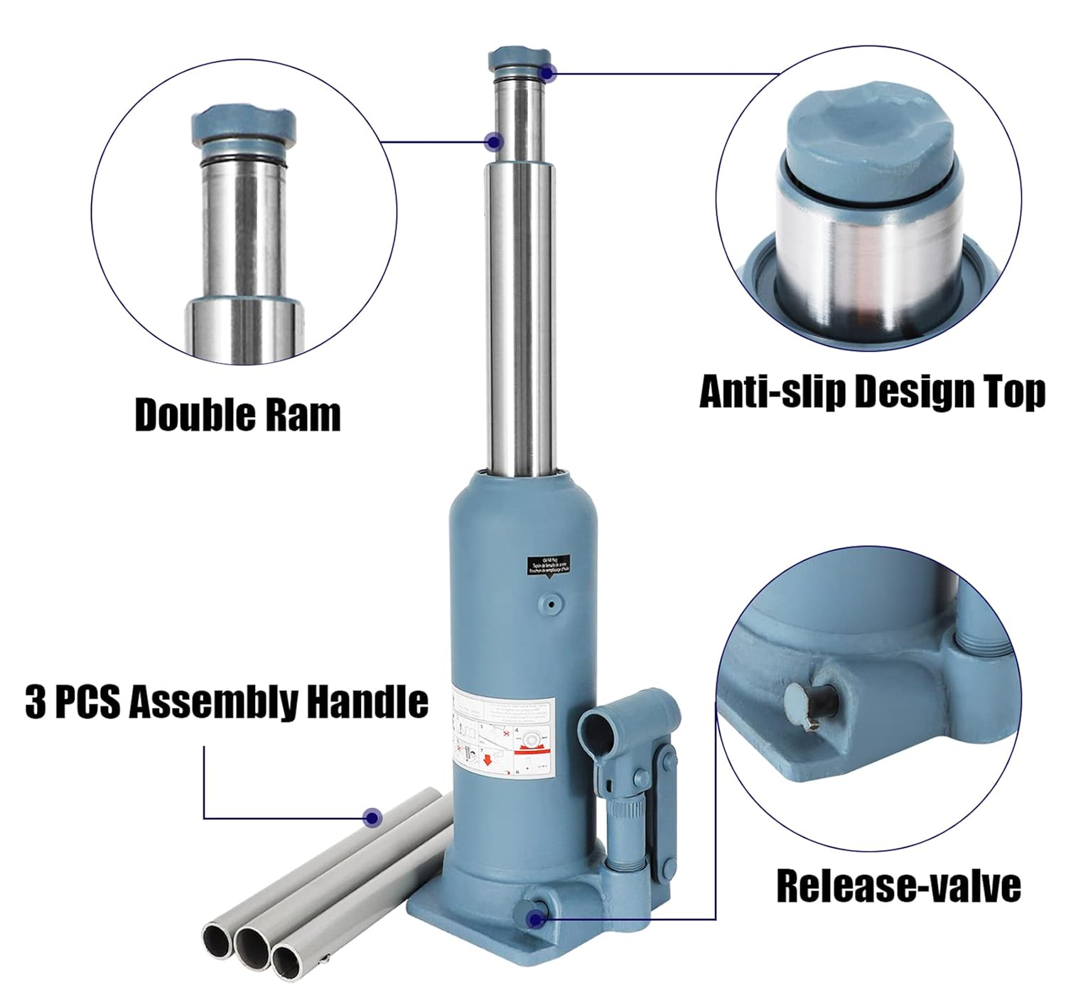 BAOSHISHAN 4 Ton Bottle Jack 10-5/8" to 24" Lifting Range High Lift Double Ram Bottle Jack Hydraulic Bottle Jack Truck Jack Jeep Jack