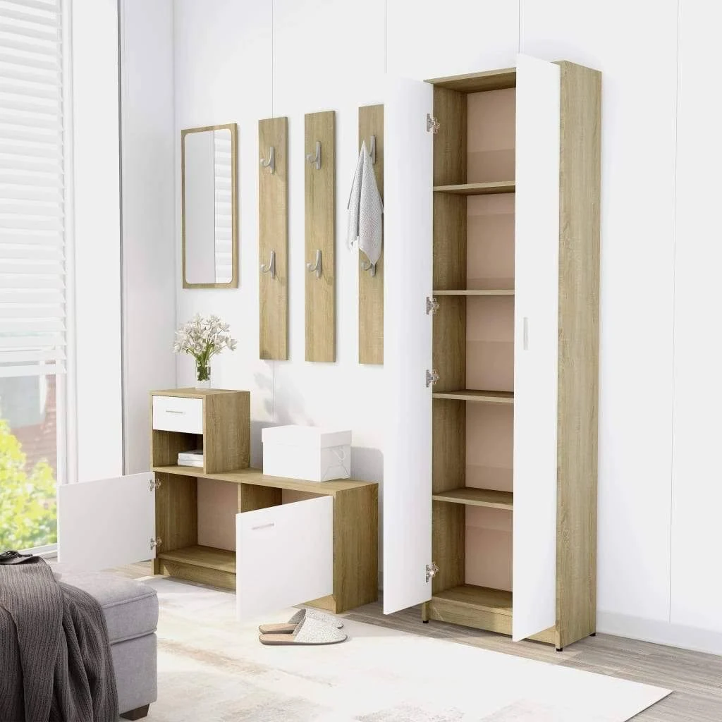 vidaXL Hallway Wardrobe White and Sonoma Oak 21.7x22x9.8x22x74.4x22 Chipboard