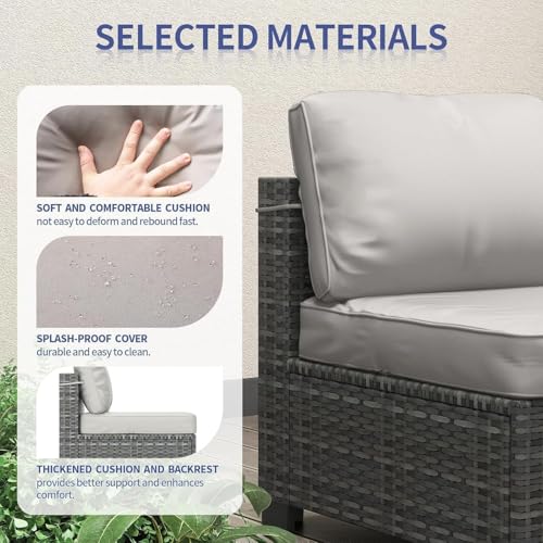 6 Piece Outdoor Patio Furniture Set with Coffee Table, Rattan Deck Conversation Sofa Set