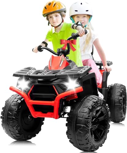 24V 2 Seater Ride on Toys, Kids Quad ATV w/400W Motors, Battery Powered Electric Vehicle w/Spacious Seater, LED Light Bluetooth, MP3
