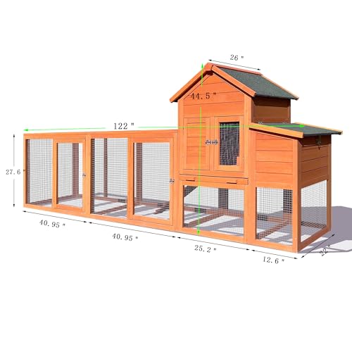 122" Large Chicken Coop with Nest Box and Removable Tray, Hen House for 2-6 Chickens, Outdoor Weatherproof Small Animal Cages