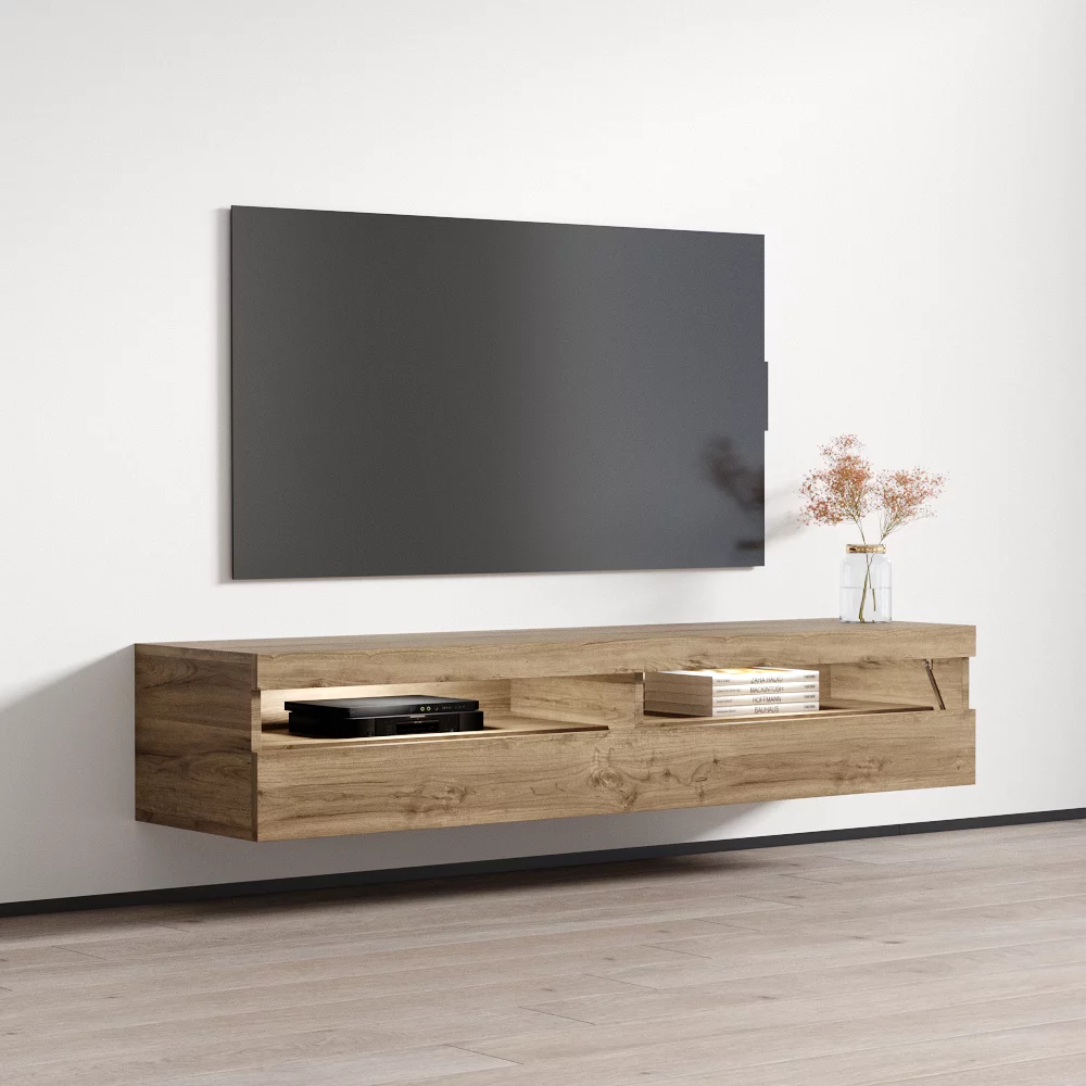 Fly Type-35 Floating TV Stand for TVs up to 70", Modern High Gloss 63" Entertainment Center