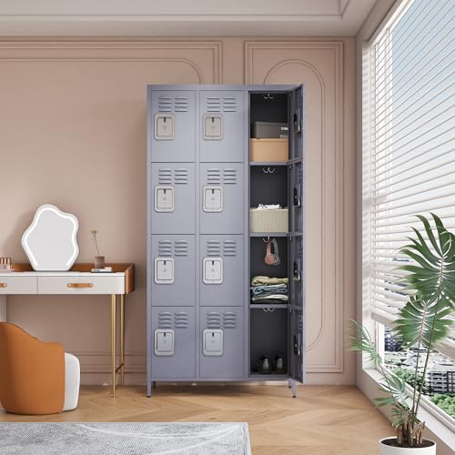 3 Doors Lockers for Employees, Steel Storage Lockers Lockable, Metal Locker Storage Cabinet for Home Office School Gym, Require Assembly (Grey)