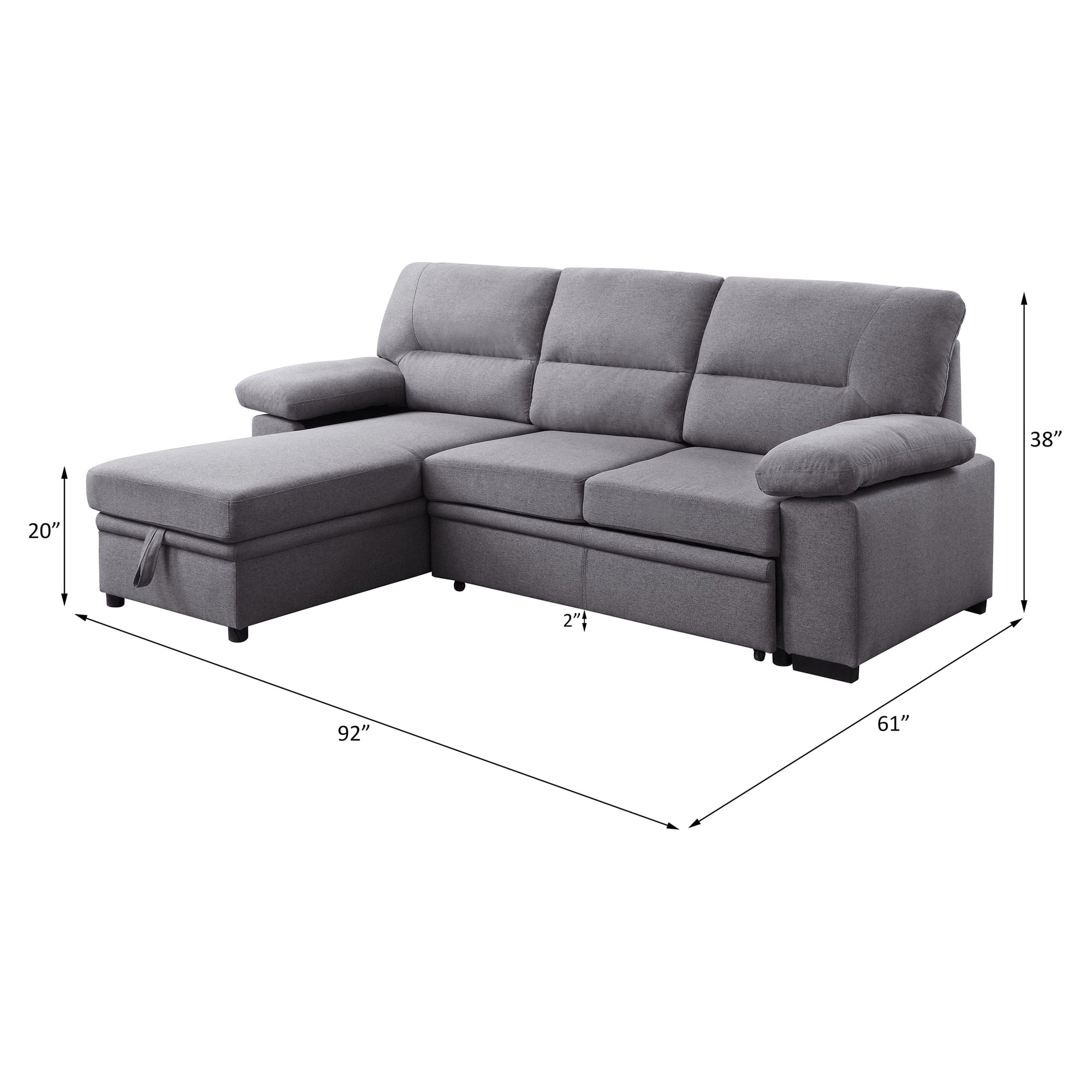 ACME Nazli Reversible Storage Sleeper Sectional Sofa in Gray