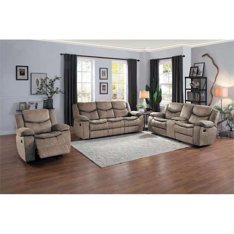 Pemberly Row Transitional Microfiber Double Glider Reclining Loveseat in Brown