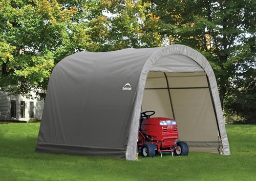 ShelterLogic 10' x 10' Shed-in-a-Box All Season Steel Metal Round Roof Outdoor Storage Shed with Waterproof Cover and Heavy Duty Reusable Auger
