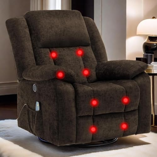 Rocker Recliner Chair, Glider Recliner Chairs for Adults, 360° Swivel Recliner with Massage and Heating