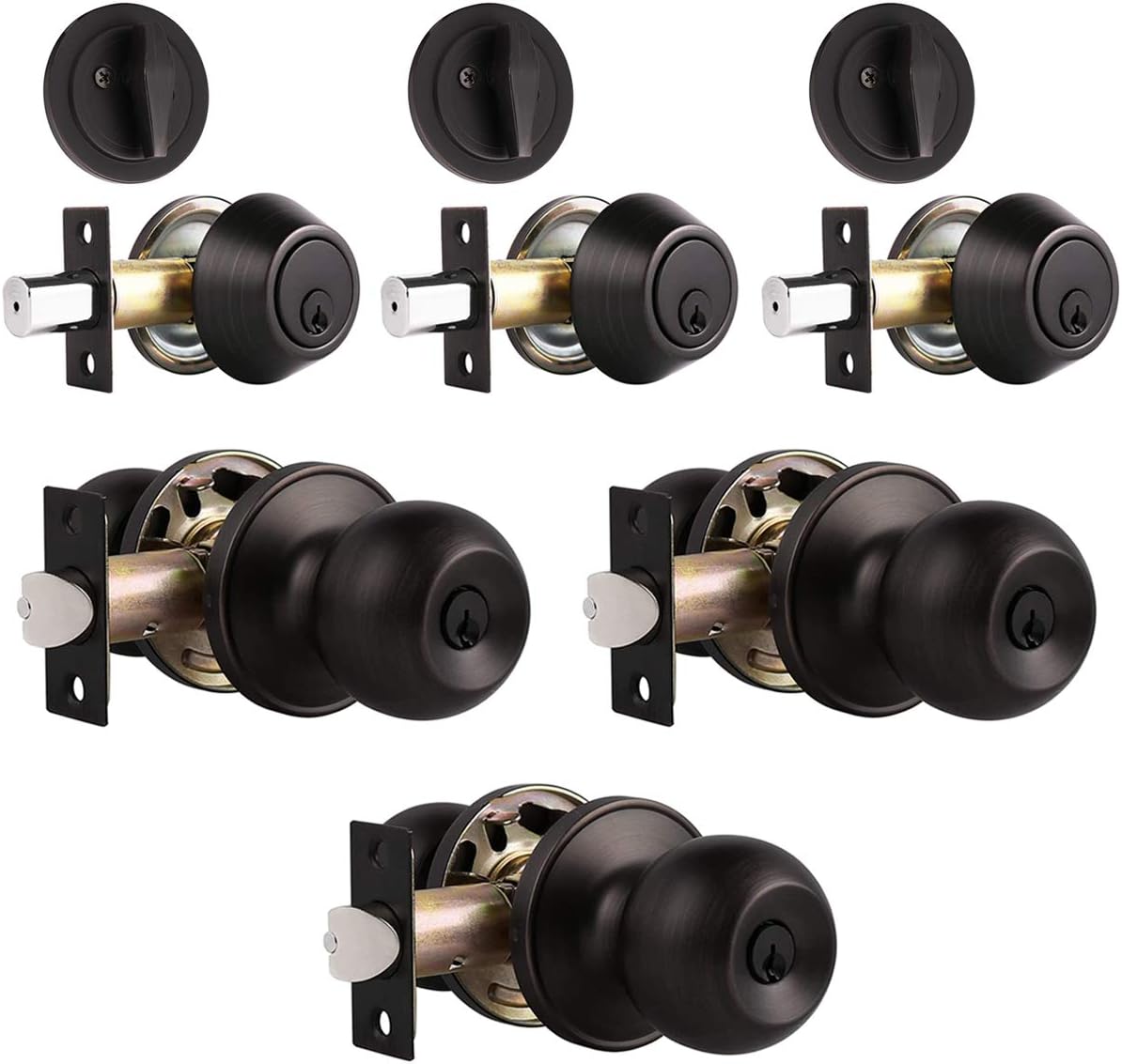 4 Pack Keyed Alike Entry Door Knob and Single Cylinder Deadbolt Lock Set Security for Entrance and Front Door