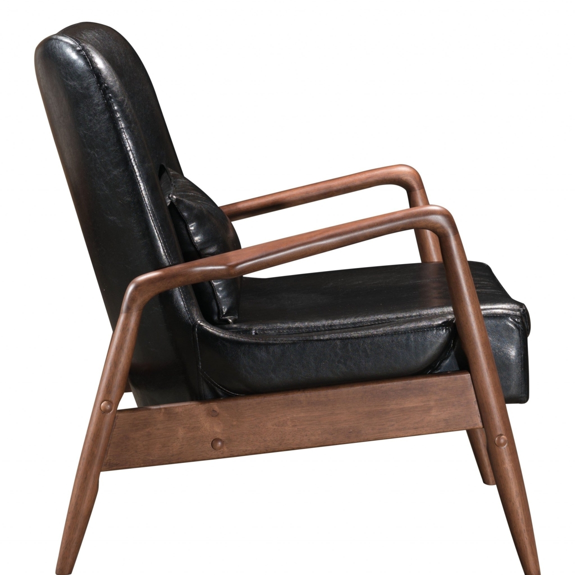 HomeRoots 394540 32.7 x 30.3 x 33.5 in. Walnut & Black Faux Leather Modern Retro Chair & Ottoman Set