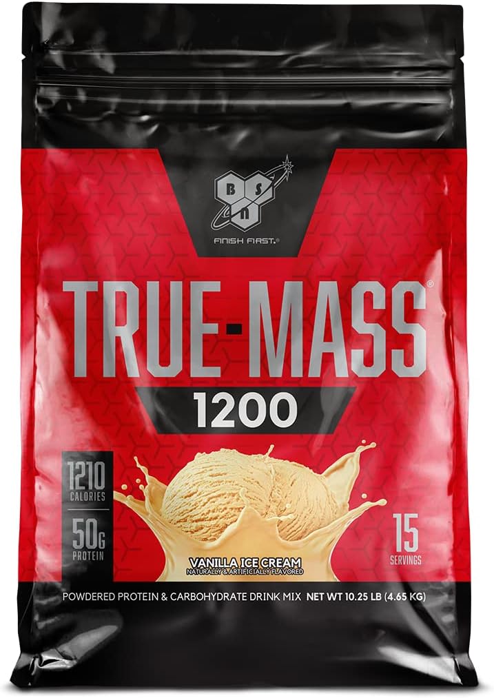 BSN TRUE-MASS Weight Gainer, Muscle Mass Gainer Protein Powder, Vanilla Ice Cream, 10.25 Pound Pack of 2