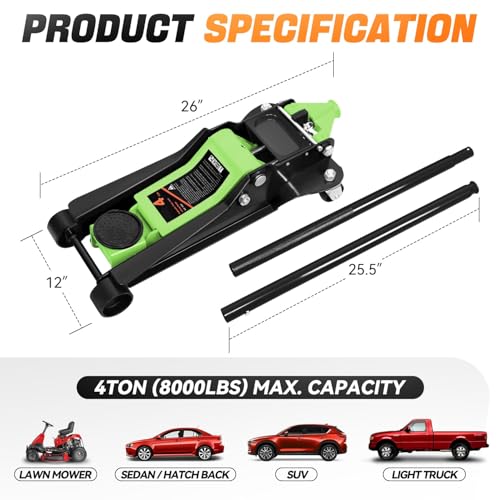 Auto Dynasty 4 Ton Low Profile Floor Jack, Heavy Duty Steel Hydraulic Car Jack with Dual Pistons Quick Lift Pump, Hydraulic Racing Floor Jack