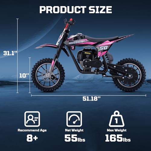 Kids 50cc Dirt Bike, 49cc Gas Dirt Bike for Kids 8-14, Gas Powered Mini Dirt Bikes, 2 Stroke Dirt Bikes, Max Load 165 Lbs