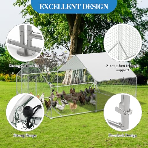 Heavy Duty Walk-in Chicken Coop, Large Metal Poultry Cage with Waterproof UV Cover & Round Top Design