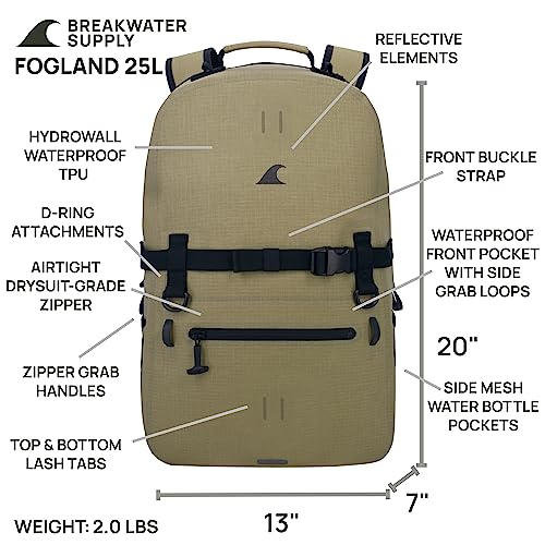 Breakwater Supply™ 100% Waterproof Submersible Backpack, Laptop Bag, Airtight Zippers | Travel Outdoors | Fogland 25L 20L 15L