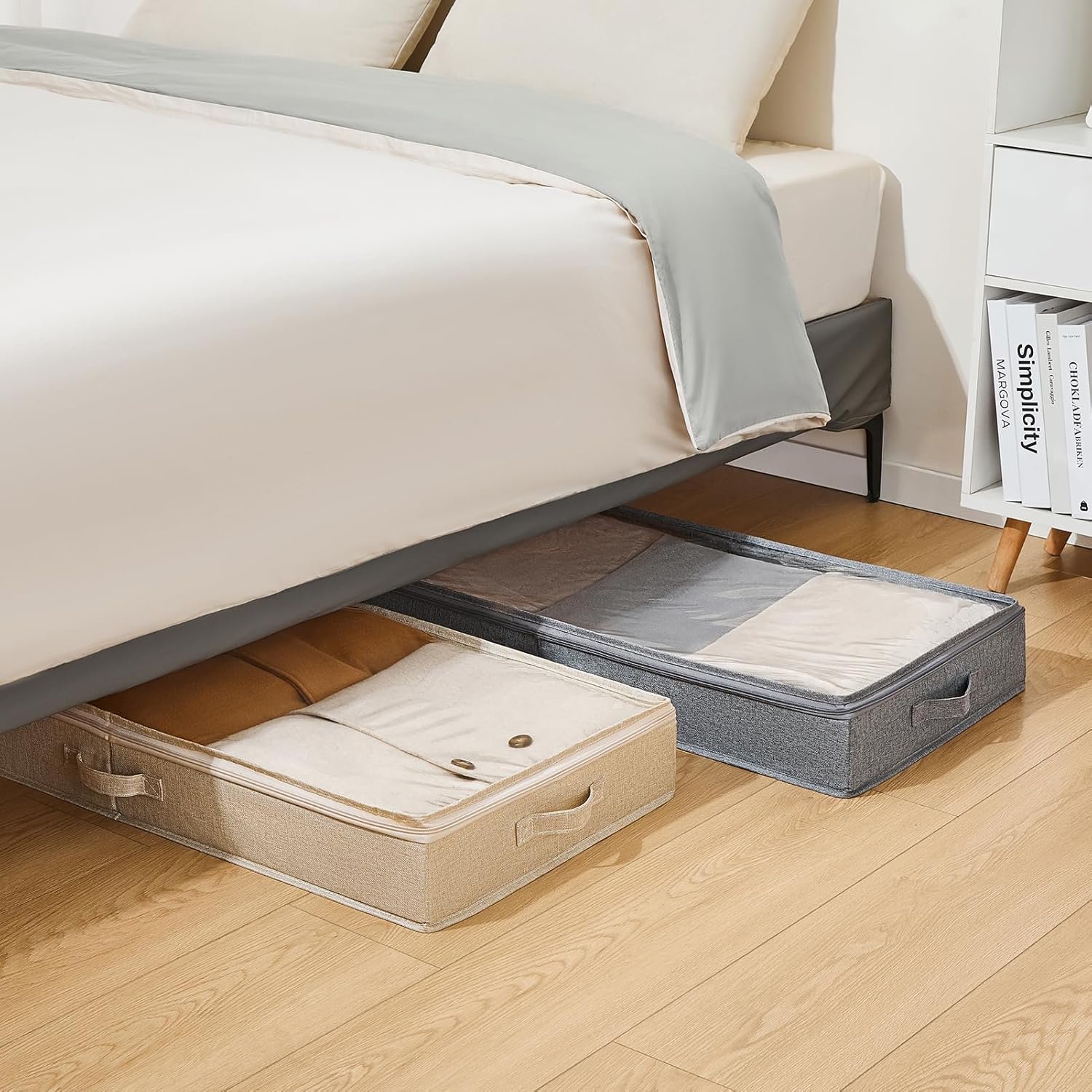 3 Pack Under Bed Storage Containers, Low Profile Underbed Shoes and Clothes Storage Organizer with Sturdy Sidewalls/Bottom, Large Dorm Storage Bins