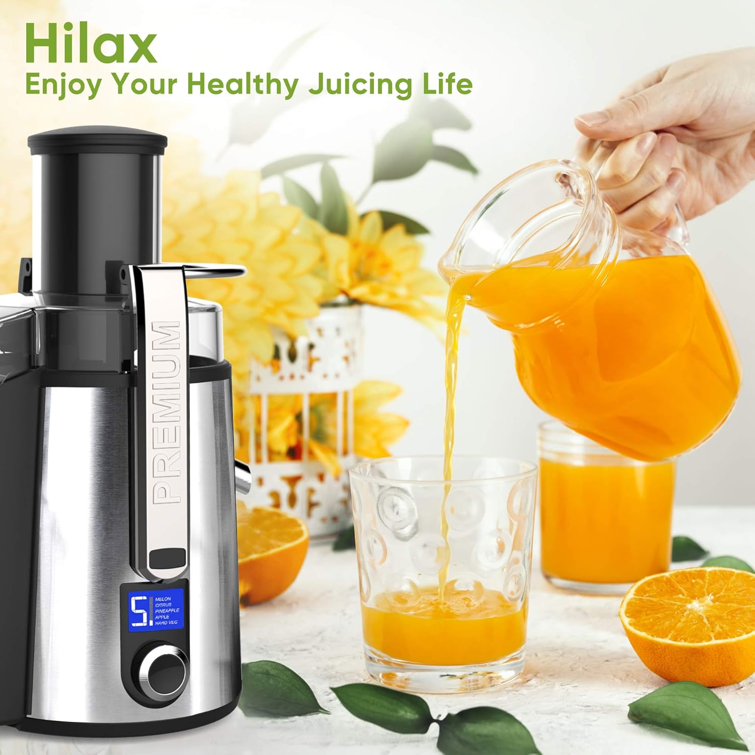 Centrifugal Juicer Machine - 1100W Juice Maker Extractor, 5-Speed Juice Processor Fruit and Vegetable, Big Mouth Stainless Steel Power Juicer
