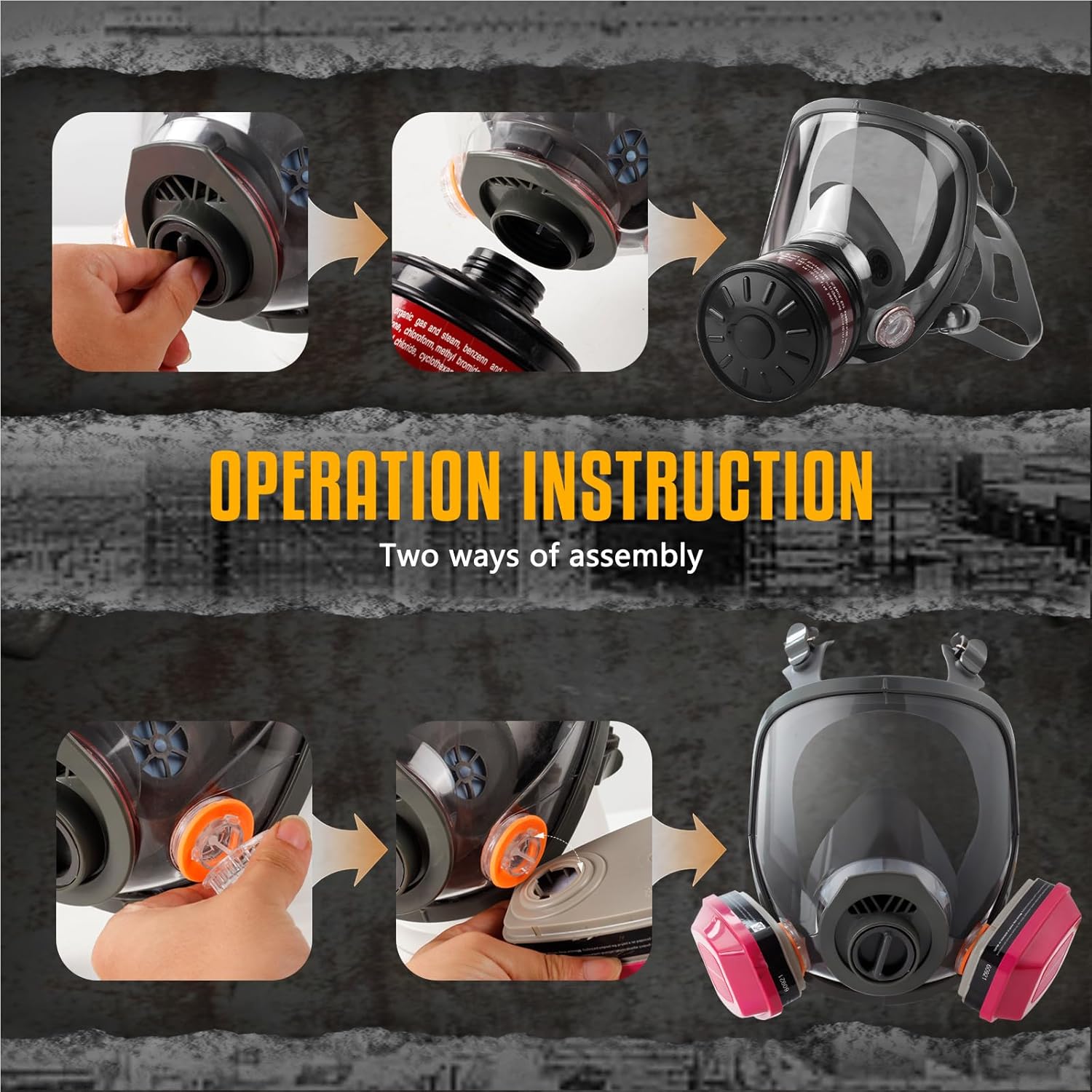 Gas Mask Respirator 4 Pack: Full Face Gas Masks Survival Nuclear and Chemical Reusable Respirator Mask with Filters 60921 & Activated Carbon 40mm