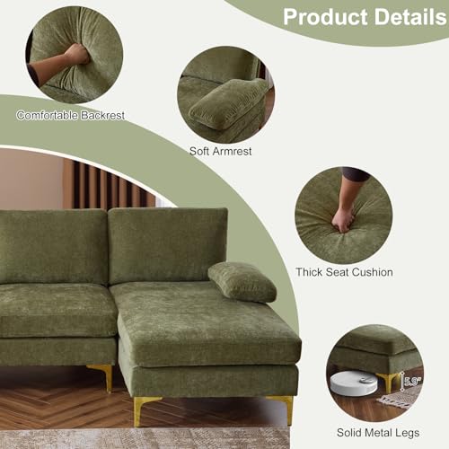 Karl home Convertible Sectional Sofa 110" U-Shape Sofa Couch 4-Seat Couch with Chaise ChenilleFabric Upholstered for Living Room, Apartment, Office