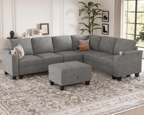 Belffin Modular Sectional Sofa Couch with Storage U Shape Convertible Corner Couches for Living Room Dark Grey Couch