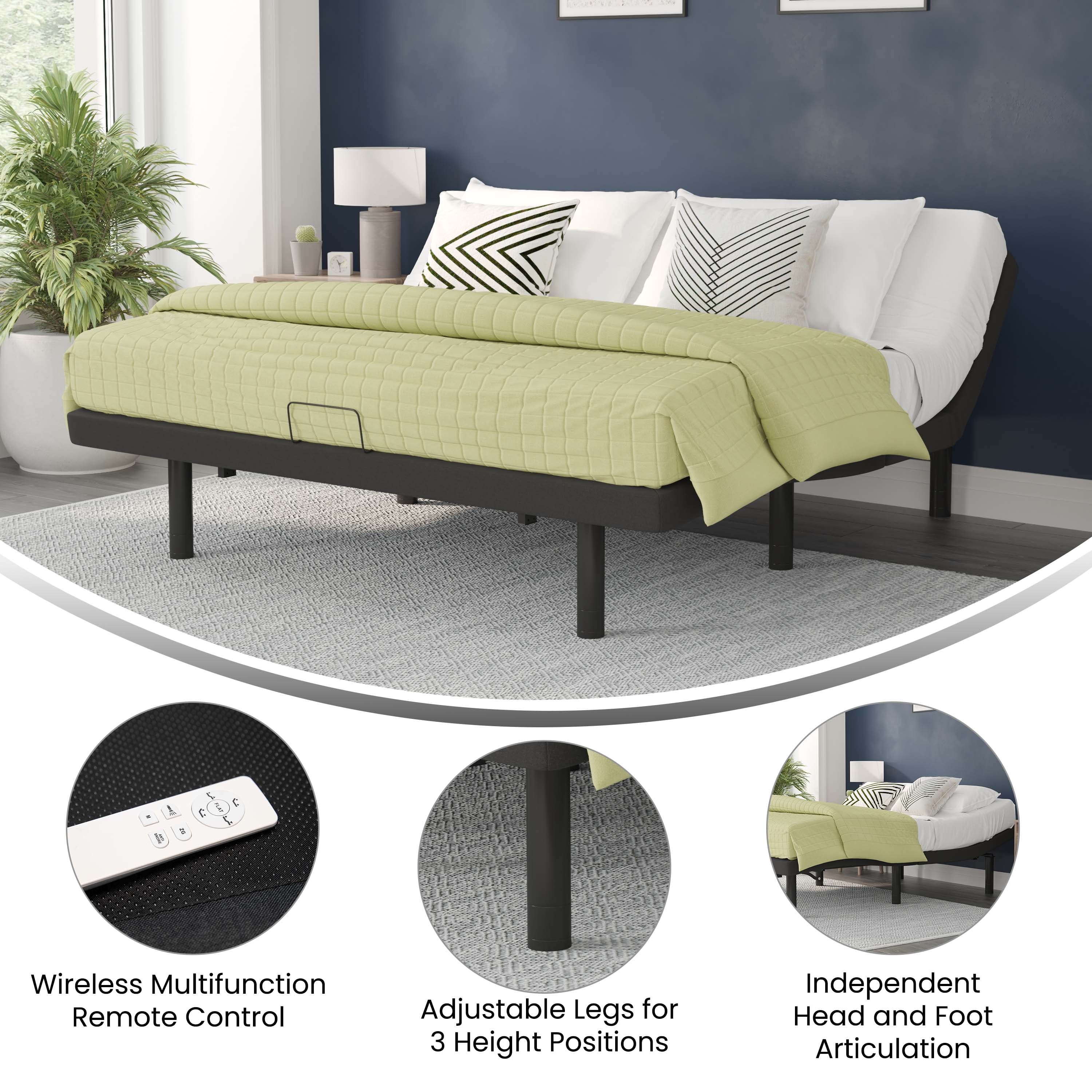 Flash Furniture Selene Motorized Adjustable Bed Frame, Black, King