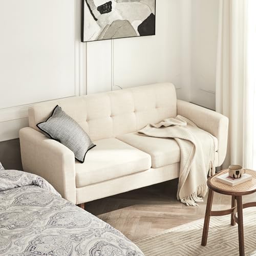 Tbfit L Shaped Couch Sofa, 80" W Mid-Century Modern Sectional Couches, 3 Seater Sofas with Wide Chaise Lounge & Two Pillows