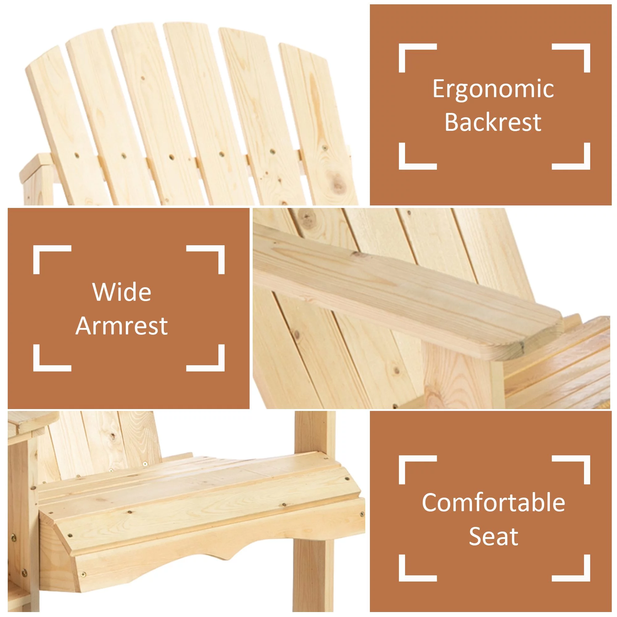 Outsunny Outdoor Tete-A-Tete Bench Wood Adirondack Chair with Center Table